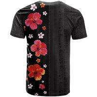 Hawaii Hibiscus and Plumeria Flowers T Shirt Tapa Tribal Pattern Half Style Colorful Mode