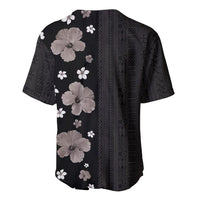 Hawaii Hibiscus and Plumeria Flowers Baseball Jersey Tapa Tribal Pattern Half Style Grayscale Mode LT03 - Polynesian Pride