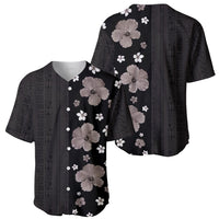 Hawaii Hibiscus and Plumeria Flowers Baseball Jersey Tapa Tribal Pattern Half Style Grayscale Mode LT03 - Polynesian Pride