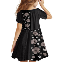 Hawaii Hibiscus and Plumeria Flowers Family Matching Off The Shoulder Long Sleeve Dress and Hawaiian Shirt Tapa Tribal Pattern Half Style Grayscale Mode LT03 - Polynesian Pride