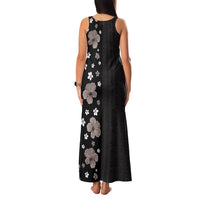 Hawaii Hibiscus and Plumeria Flowers Family Matching Tank Maxi Dress and Hawaiian Shirt Tapa Tribal Pattern Half Style Grayscale Mode