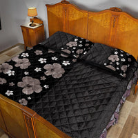 Hawaii Hibiscus and Plumeria Flowers Quilt Bed Set Tapa Tribal Pattern Half Style Grayscale Mode LT03 - Polynesian Pride