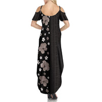 Hawaii Hibiscus and Plumeria Flowers Summer Maxi Dress Tapa Tribal Pattern Half Style Grayscale Mode