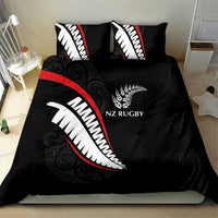 New Zealand Rugby Bedding Set Sporty Silver Fern Shape with Maori Tattoos - Polynesian Pride