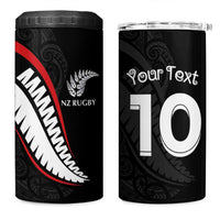 New Zealand Rugby Custom 4 in 1 Can Cooler Tumbler Sporty Silver Fern Shape with Maori Tattoos - Polynesian Pride