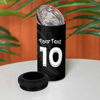 New Zealand Rugby Custom 4 in 1 Can Cooler Tumbler Sporty Silver Fern Shape with Maori Tattoos - Polynesian Pride