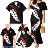New Zealand Rugby Custom Family Matching Mermaid Dress and Hawaiian Shirt Sporty Silver Fern Shape with Maori Tattoos - Polynesian Pride