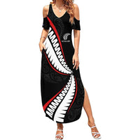 New Zealand Rugby Custom Family Matching Summer Maxi Dress and Hawaiian Shirt Sporty Silver Fern Shape with Maori Tattoos - Polynesian Pride
