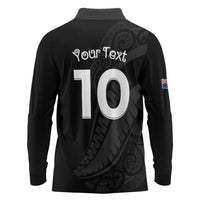 New Zealand Rugby Custom Long Sleeve Polo Shirt Sporty Silver Fern Shape with Maori Tattoos - Polynesian Pride