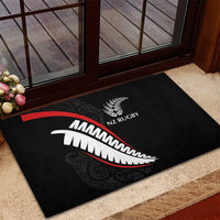 New Zealand Rugby Rubber Doormat Sporty Silver Fern Shape with Maori Tattoos - Polynesian Pride