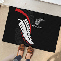 New Zealand Rugby Rubber Doormat Sporty Silver Fern Shape with Maori Tattoos - Polynesian Pride