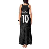 New Zealand Rugby Custom Tank Maxi Dress Sporty Silver Fern Shape with Maori Tattoos - Polynesian Pride
