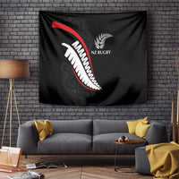New Zealand Rugby Tapestry Sporty Silver Fern Shape with Maori Tattoos - Polynesian Pride