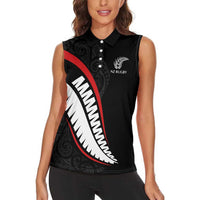 New Zealand Rugby Custom Women Sleeveless Polo Shirt Sporty Silver Fern Shape with Maori Tattoos - Polynesian Pride
