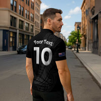 New Zealand Rugby Custom Zipper Polo Shirt Sporty Silver Fern Shape with Maori Tattoos - Polynesian Pride