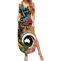 Vanuatu and Australia Together Family Matching Summer Maxi Dress and Hawaiian Shirt Kangaroo with Pig Tusk Indigenous Pattern