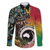 Vanuatu and Australia Together Family Matching Tank Maxi Dress and Hawaiian Shirt Kangaroo with Pig Tusk Indigenous Pattern LT03 Dad's Shirt - Long Sleeve Black - Polynesian Pride