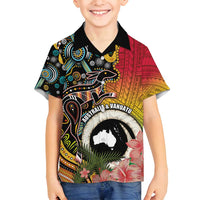 Vanuatu and Australia Together Family Matching Tank Maxi Dress and Hawaiian Shirt Kangaroo with Pig Tusk Indigenous Pattern LT03 Son's Shirt Black - Polynesian Pride