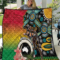 Vanuatu and Australia Together Quilt Kangaroo with Pig Tusk Indigenous Pattern LT03 Black - Polynesian Pride