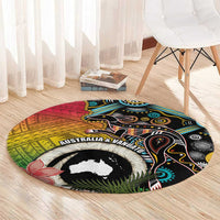 Vanuatu and Australia Together Round Carpet Kangaroo with Pig Tusk Indigenous Pattern