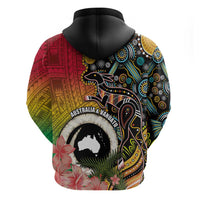 Vanuatu and Australia Together Zip Hoodie Kangaroo with Pig Tusk Indigenous Pattern LT03 - Polynesian Pride