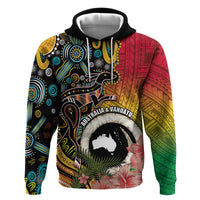 Vanuatu and Australia Together Zip Hoodie Kangaroo with Pig Tusk Indigenous Pattern LT03 Pullover Hoodie Black - Polynesian Pride