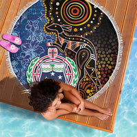 Samoa and Australia Together Beach Blanket Kangaroo and Tribal Hibiscus Aboriginal Pattern