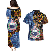 Samoa and Australia Together Couples Matching Puletasi and Hawaiian Shirt Kangaroo and Tribal Hibiscus Aboriginal Pattern LT03 - Polynesian Pride