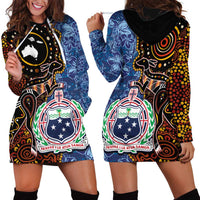 Samoa and Australia Together Hoodie Dress Kangaroo and Tribal Hibiscus Aboriginal Pattern LT03 - Polynesian Pride