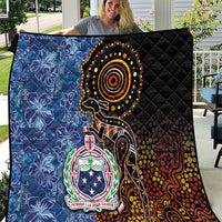 Samoa and Australia Together Quilt Kangaroo and Tribal Hibiscus Aboriginal Pattern LT03 Blue - Polynesian Pride
