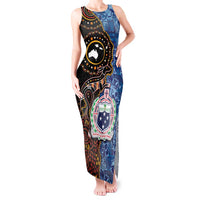 Samoa and Australia Together Tank Maxi Dress Kangaroo and Tribal Hibiscus Aboriginal Pattern LT03 Women Blue - Polynesian Pride