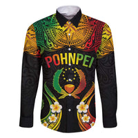 Personalised Pohnpei Independence Day Family Matching Mermaid Dress and Hawaiian Shirt Polynesian Tattoo and Plumeria Reggae Color LT03 Dad's Shirt - Long Sleeve Reggae - Polynesian Pride