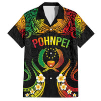 Personalised Pohnpei Independence Day Family Matching Off Shoulder Short Dress and Hawaiian Shirt Polynesian Tattoo and Plumeria Reggae Color