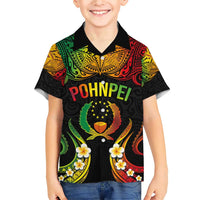 Personalised Pohnpei Independence Day Family Matching Short Sleeve Bodycon Dress and Hawaiian Shirt Polynesian Tattoo and Plumeria Reggae Color LT03 Son's Shirt Reggae - Polynesian Pride