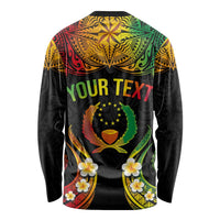 Personalised Pohnpei Independence Day Long Sleeve Shirt Polynesian Tattoo and Plumeria Reggae Color