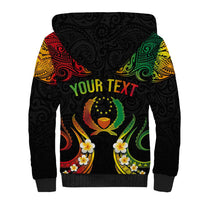 Personalised Pohnpei Independence Day Sherpa Hoodie Polynesian Tattoo and Plumeria Reggae Color