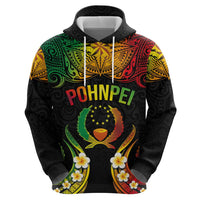 Personalised Pohnpei Independence Day Zip Hoodie Polynesian Tattoo and Plumeria Reggae Color