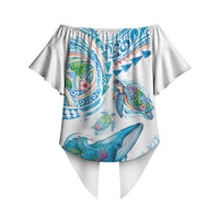 Hawaiian Turtles and Whales Off Shoulder Wrap Waist Top Polynesian Tropical Tattoo Ocean Style