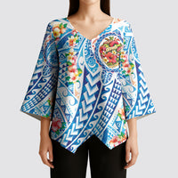 Hawaiian Turtle and Lei Kimono Sleeve Blouse Tribal Kakau and Tropical Plants Human Heart