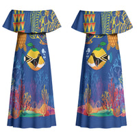 Hawaii Ocean Couples Matching Off Shoulder Maxi Dress and Hawaiian Shirt Pineapple Turtle and Mango Reef Triggerfish and Kakau Tattoo
