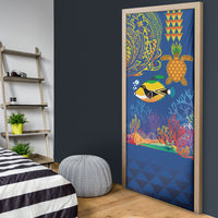 Hawaii Ocean Door Cover Pineapple Turtle and Mango Reef Triggerfish and Kakau Tattoo