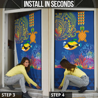 Hawaii Ocean Door Cover Pineapple Turtle and Mango Reef Triggerfish and Kakau Tattoo