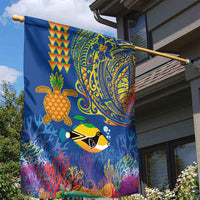 Hawaii Ocean Garden Flag Pineapple Turtle and Mango Reef Triggerfish and Kakau Tattoo