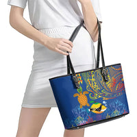 Hawaii Ocean Leather Tote Bag Pineapple Turtle and Mango Reef Triggerfish and Kakau Tattoo