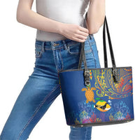 Hawaii Ocean Leather Tote Bag Pineapple Turtle and Mango Reef Triggerfish and Kakau Tattoo