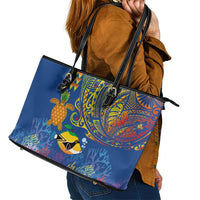Hawaii Ocean Leather Tote Bag Pineapple Turtle and Mango Reef Triggerfish and Kakau Tattoo