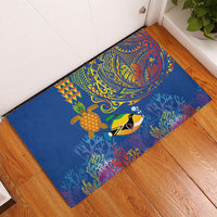 Hawaii Ocean Rubber Doormat Pineapple Turtle and Mango Reef Triggerfish and Kakau Tattoo