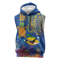 Hawaii Ocean Sleeveless Hoodie Pineapple Turtle and Mango Reef Triggerfish and Kakau Tattoo