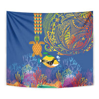 Hawaii Ocean Tapestry Pineapple Turtle and Mango Reef Triggerfish and Kakau Tattoo