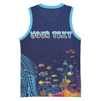 Personalized Hawaii Diving Basketball Jersey Tribal Pattern with Ocean Floor